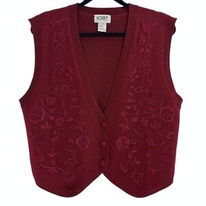 Koret Petites Burgundy Floral Embroidered‎ Knit Sweater Vest Large